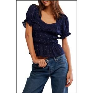 Free People Adore You Ruffle Puff Sleeve Peplum Top Size Large